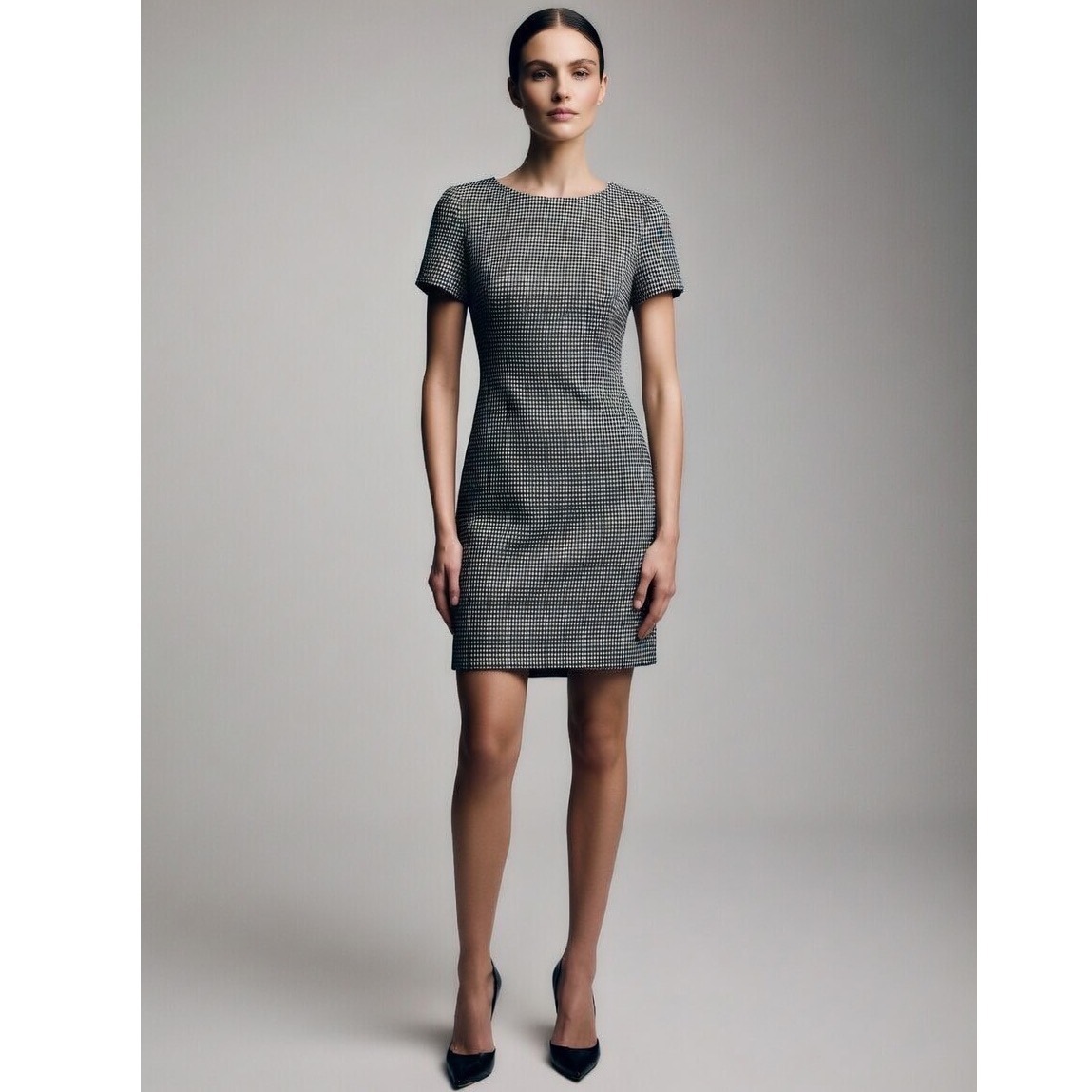 Theory Betty Mini Fall Gingham Check Sheath Dress Black Gray Size 6 Luxury Work